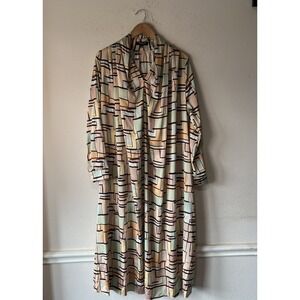 Beulah Multicolor Abstract Pleated Maxi Long Kaftan Dress One Size